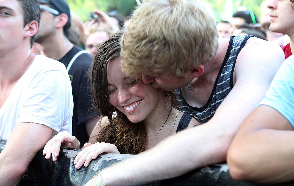 This fella snuck in a smooch during the Pitchfork Music Festival in Chicago.
