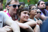 A sweet pair of festivalgoers snuggled up at the Pitchfork Music Festival.
