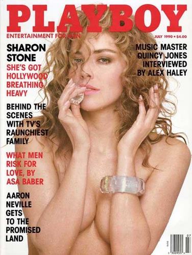 Sharon Stone posed for the July 1990 issue to help raise publicity for her new movie with Arnold Schwarzenegger, Total Recall. 
