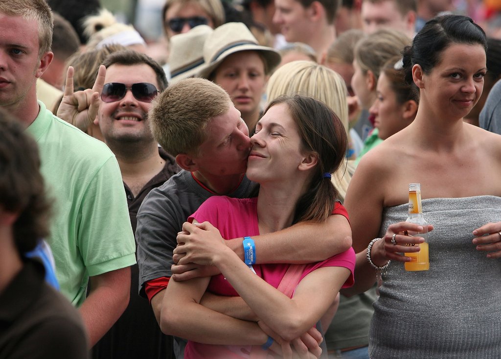 A couple enjoyed the tunes during the Isle of Wight Festival in the Isle of Wight, England.
