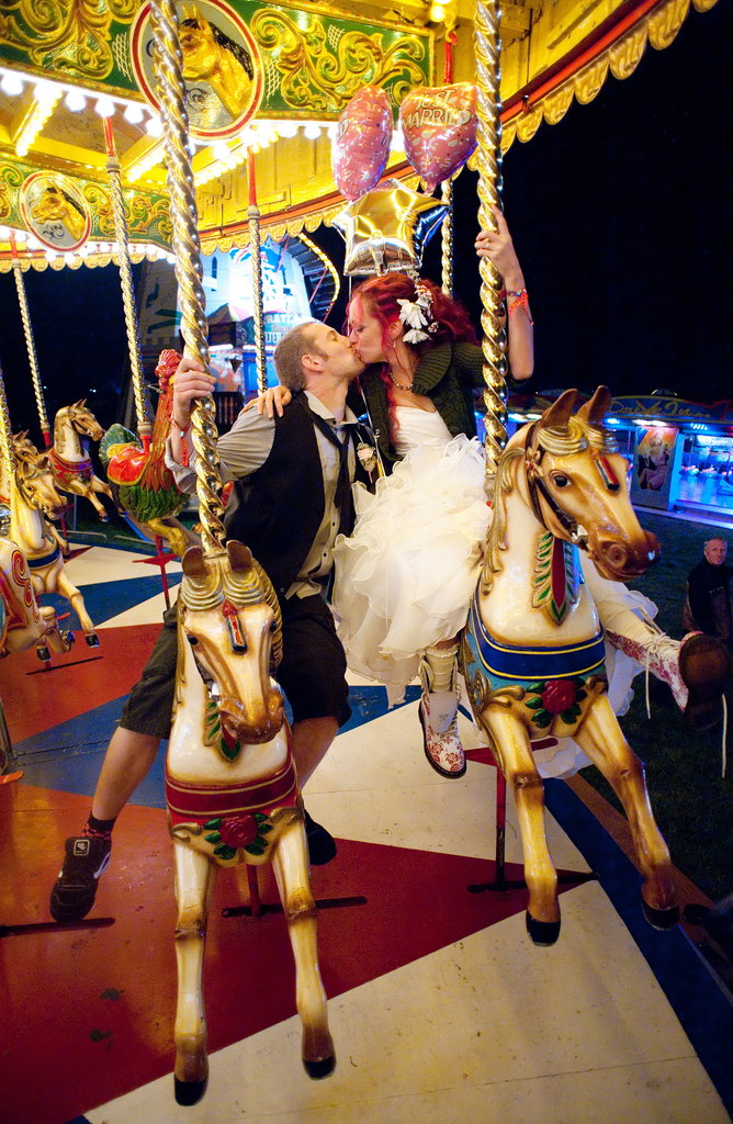 Newlyweds kissed at the Big Chill festival near Ledbury in Herefordshire.
