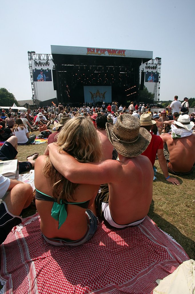 Two people watched a concert at the Wight Festival in the Isle of Wight, England.
