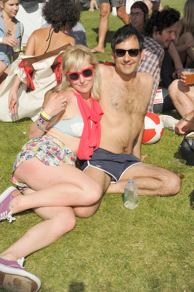 A couple soaked up the sun during the Lacoste Live desert pool party at Coachella.
