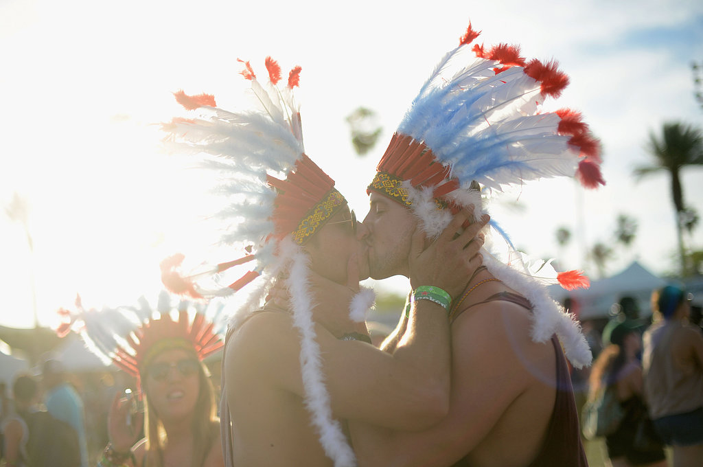 These fellas shared a kiss in costume at Coachella.
