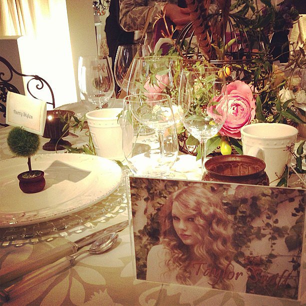 Taylor Swift tablescape with all her exes on the table seat cards at the San Francisco Wedding Fair.
