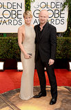 Newly engaged couple Robin Wright and Ben Foster posed for pictures at the Golden Globes.
