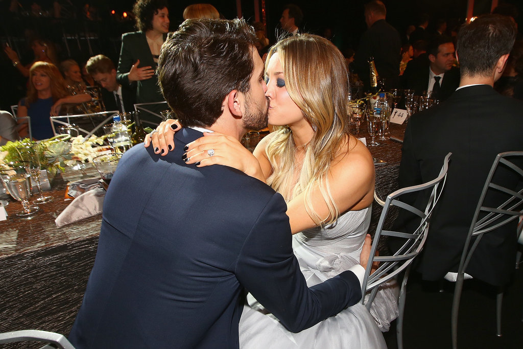 Newlyweds Kaley Cuoco and Ryan Sweeting shared some PDA inside the SAG Awards.
