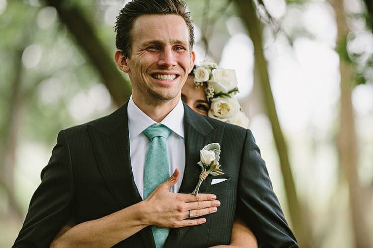 Now that's a wedding-day smile. 
Photo by Brad + Jen of Q Avenue Photo via Green Wedding Shoes
