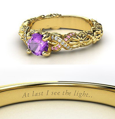 Sierra from Heck Yeah Disney Merch used Gemvara to create these Disney-princess-inspired rings — and they are spot-on, right down to the personalized engraving. You can buy Rapunzel's ring here!
