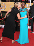 Emma Thompson went in for the side kiss with Lupita Nyong'o at the SAGs.
