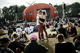 A couple danced at Roskilde Restival in Denmark.
