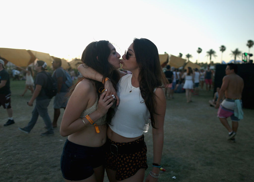 Two ladies locked lips at this year's Coachella.
