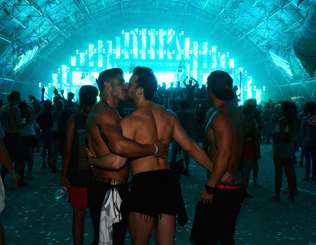 Two guys kissed at Coachella in Indio, CA.
