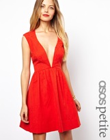 ASOS PETITE Deep Plunge Skater In Jacquard