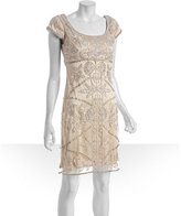 Sue Wong blush sequined scoop neck cap sleeve dress