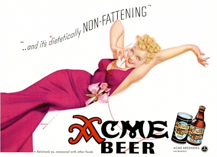 OMG! They've discovered a nonfattening beer. At least according to this 1930s ad. 
