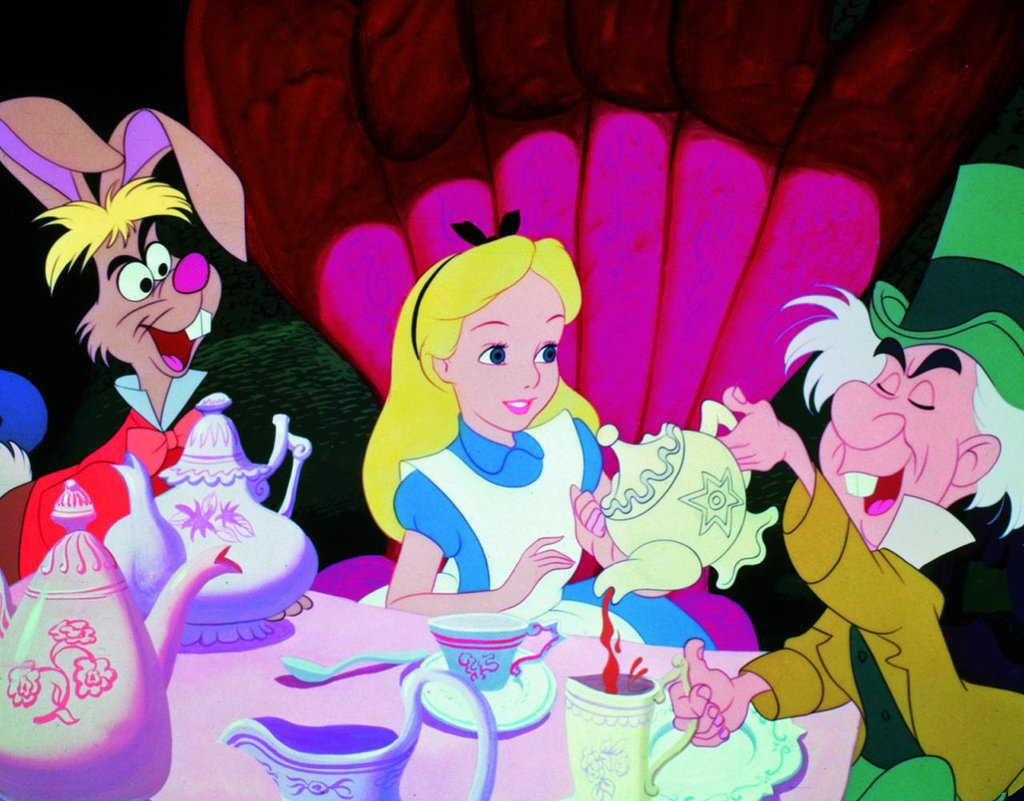 The March Hare, Alice, and the Mad Hatter in Alice in Wonderland